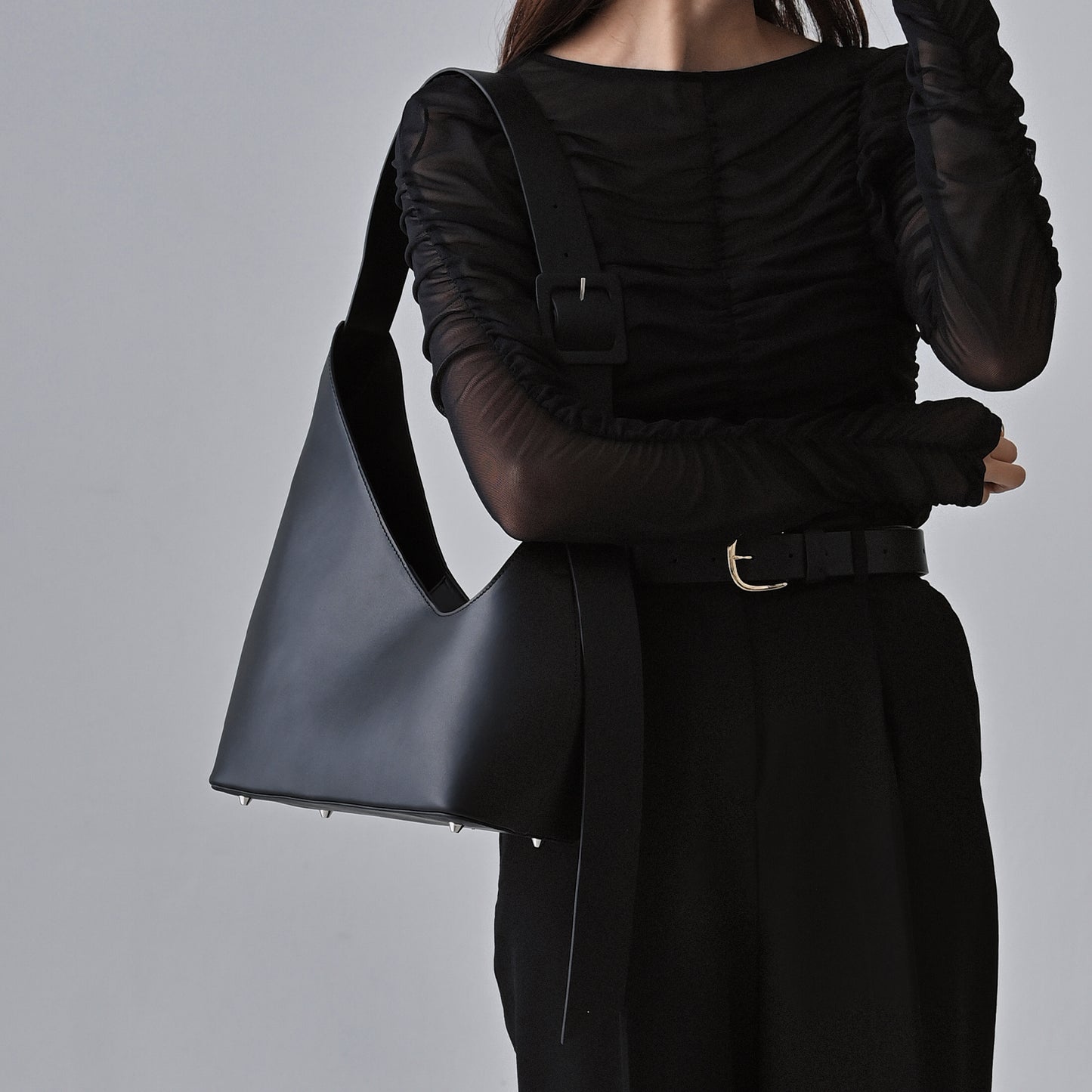 Asymmetry leather bag mini