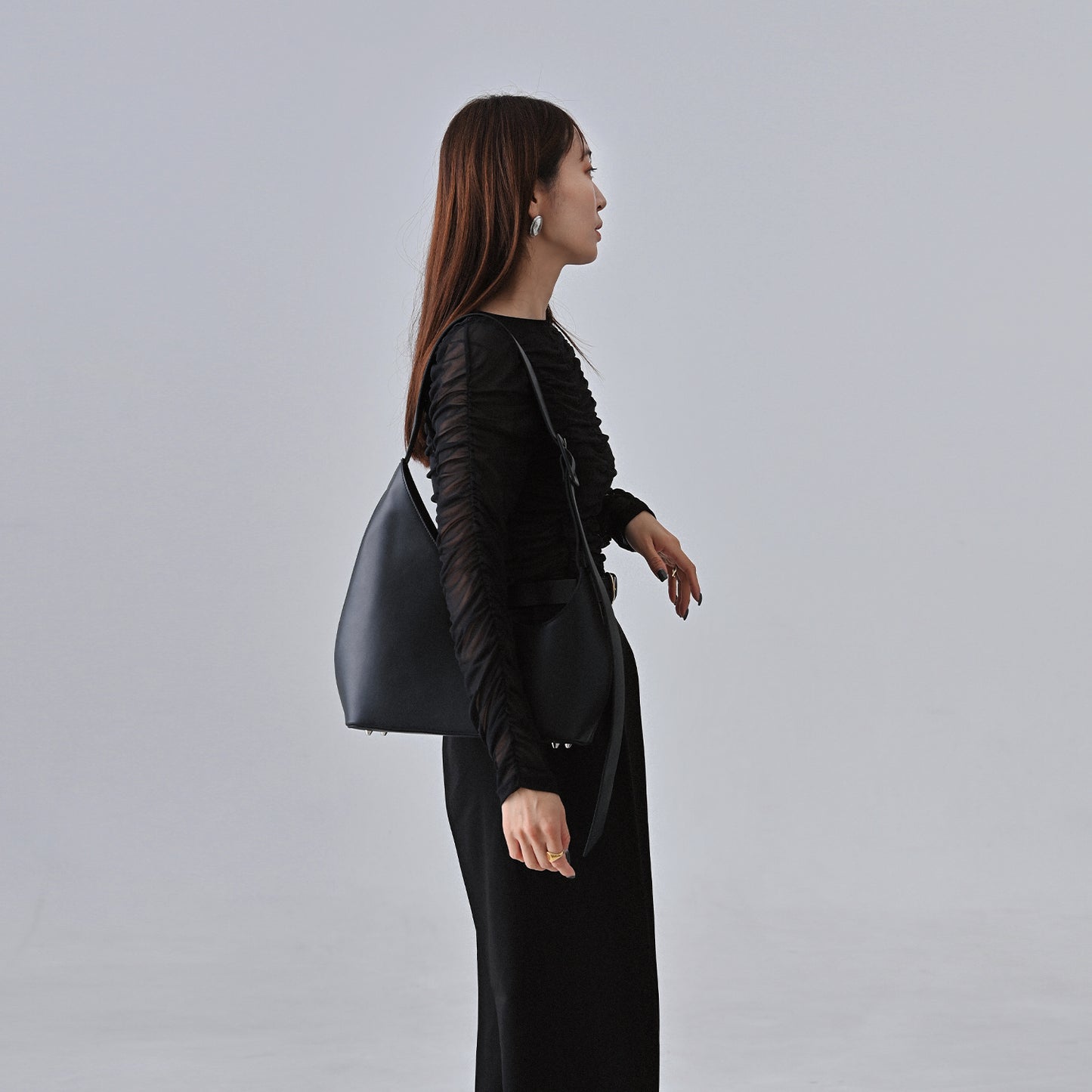 Asymmetry leather bag mini