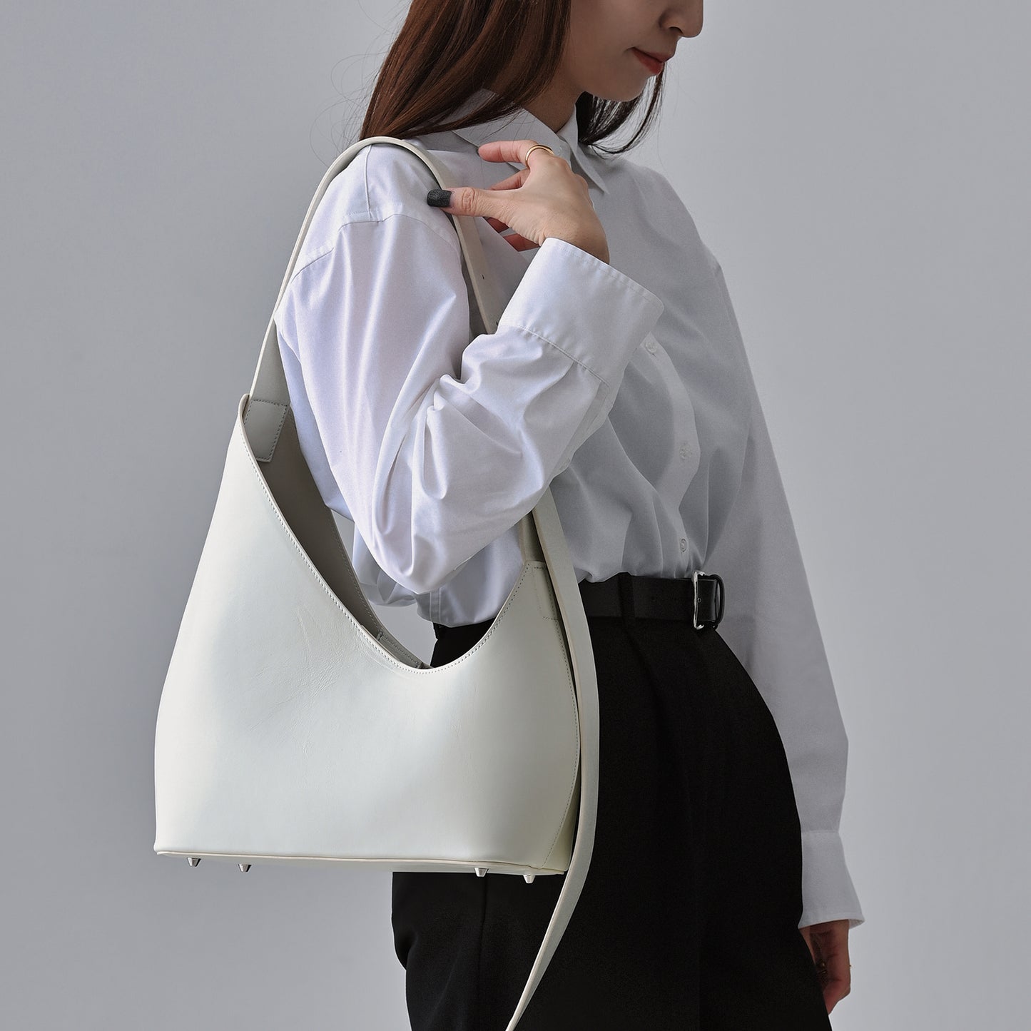 Asymmetry leather bag mini