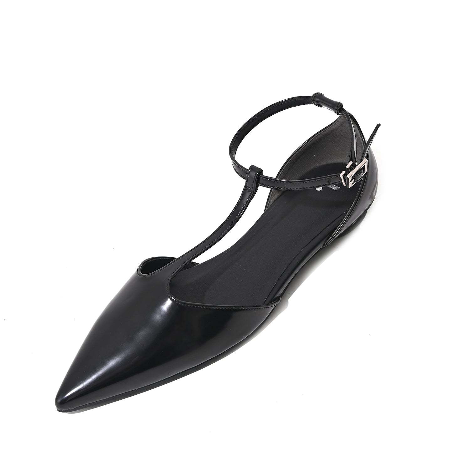 Glass leather strap shoes