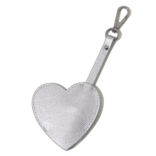 Heart leather  keyring charm Silver